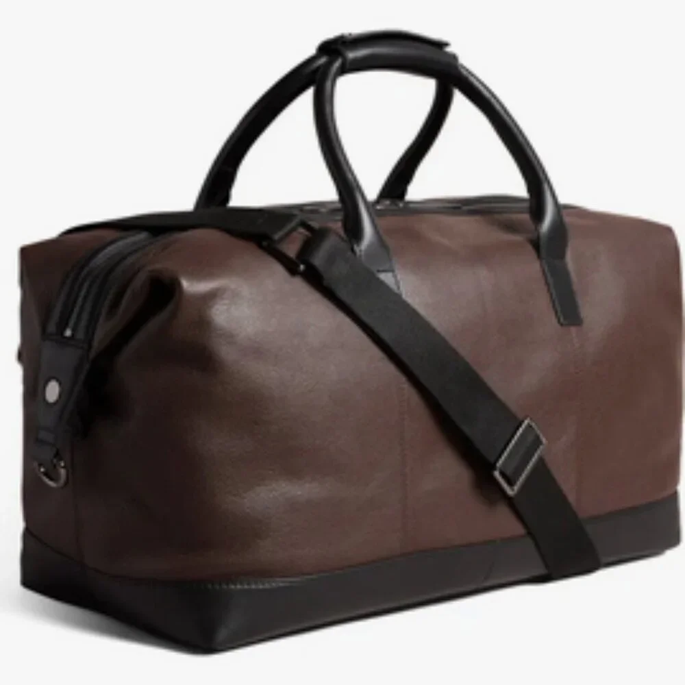 Ted Baker Trevir Equestrian Heritage Leather Duffle Bag In Brown Black